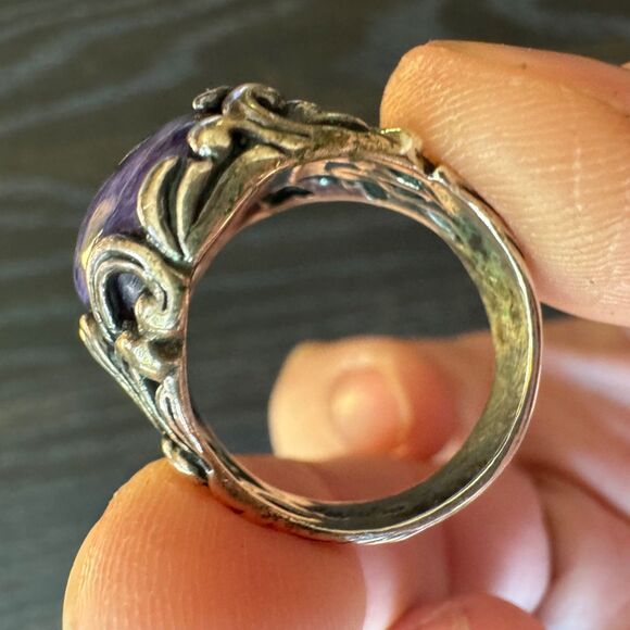 Carolyn Pollack Ring Size 8 Purple Charoite Sterling Silver 925 Filigree Vintage - Picture 10 of 14